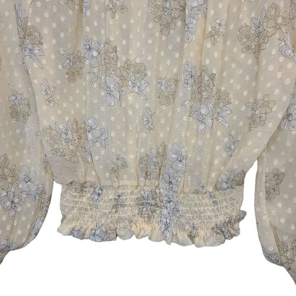 WHITEROOM+CACTUS Women's XS Smocking Detail Floral Blouse Sheer Yellow Bohemian - Picture 11 of 16